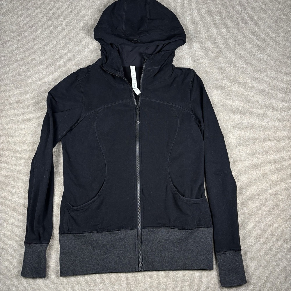 Lululemon Scuba Hoodie Women's 12 Black Full Zip‎ Thumbholes Hooded Jacket